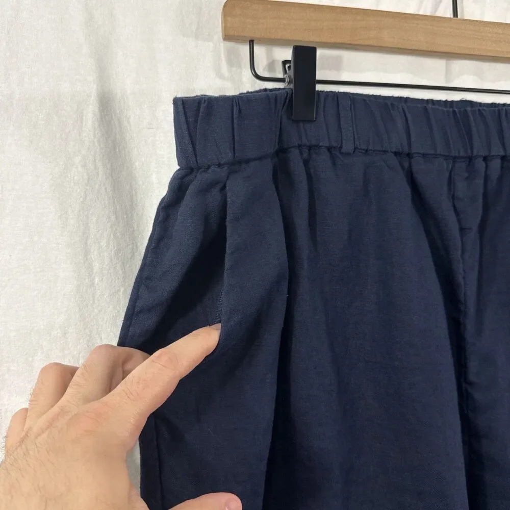 Quince 100% European Linen Deep Navy Ankle Wide Leg Pants Women’s Sz XL